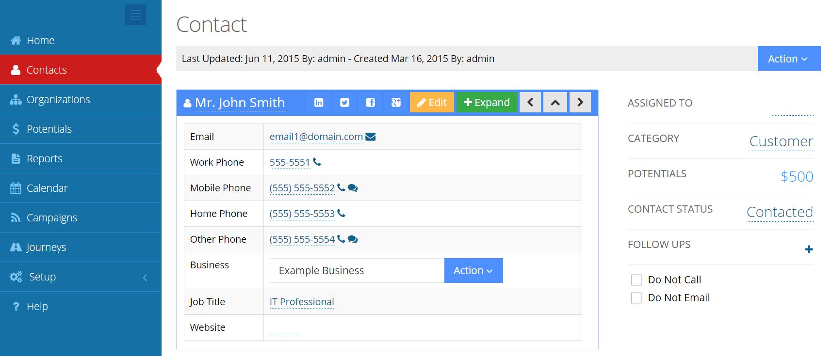 Contacts Journal CRM instaling