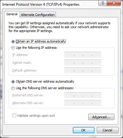 DNS settings window