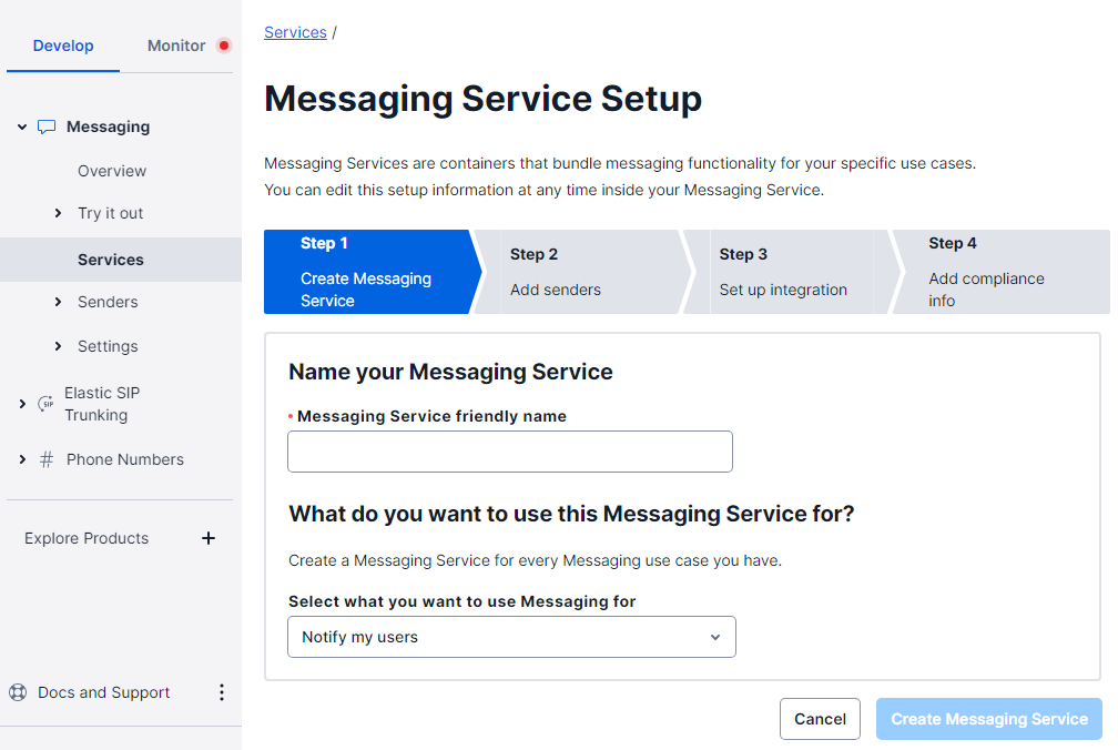 twilio send sms using messaging service