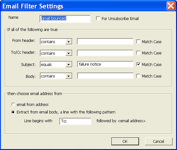 bounced email filter